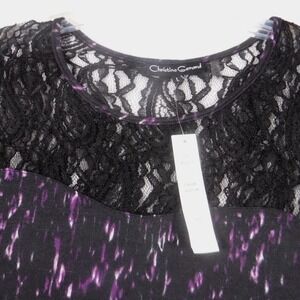 Christine Gerard Womens Large Black Plum Purple Lace Yoke Long Sleeve Tunic Top